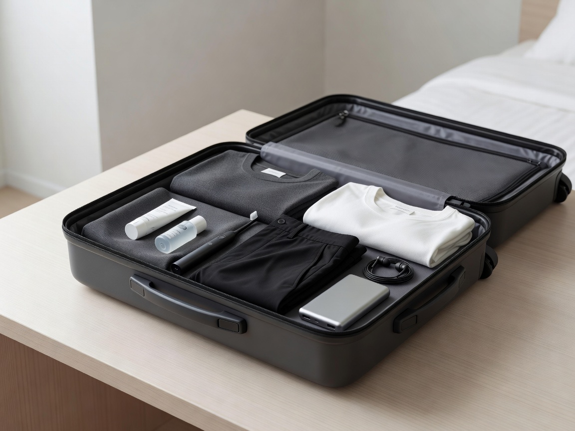 Carry-on travel backpack and essentials for short travel