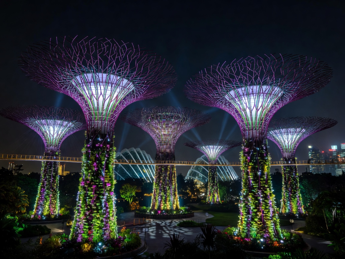 Singapore Gardens by the Bay Supertrees at night