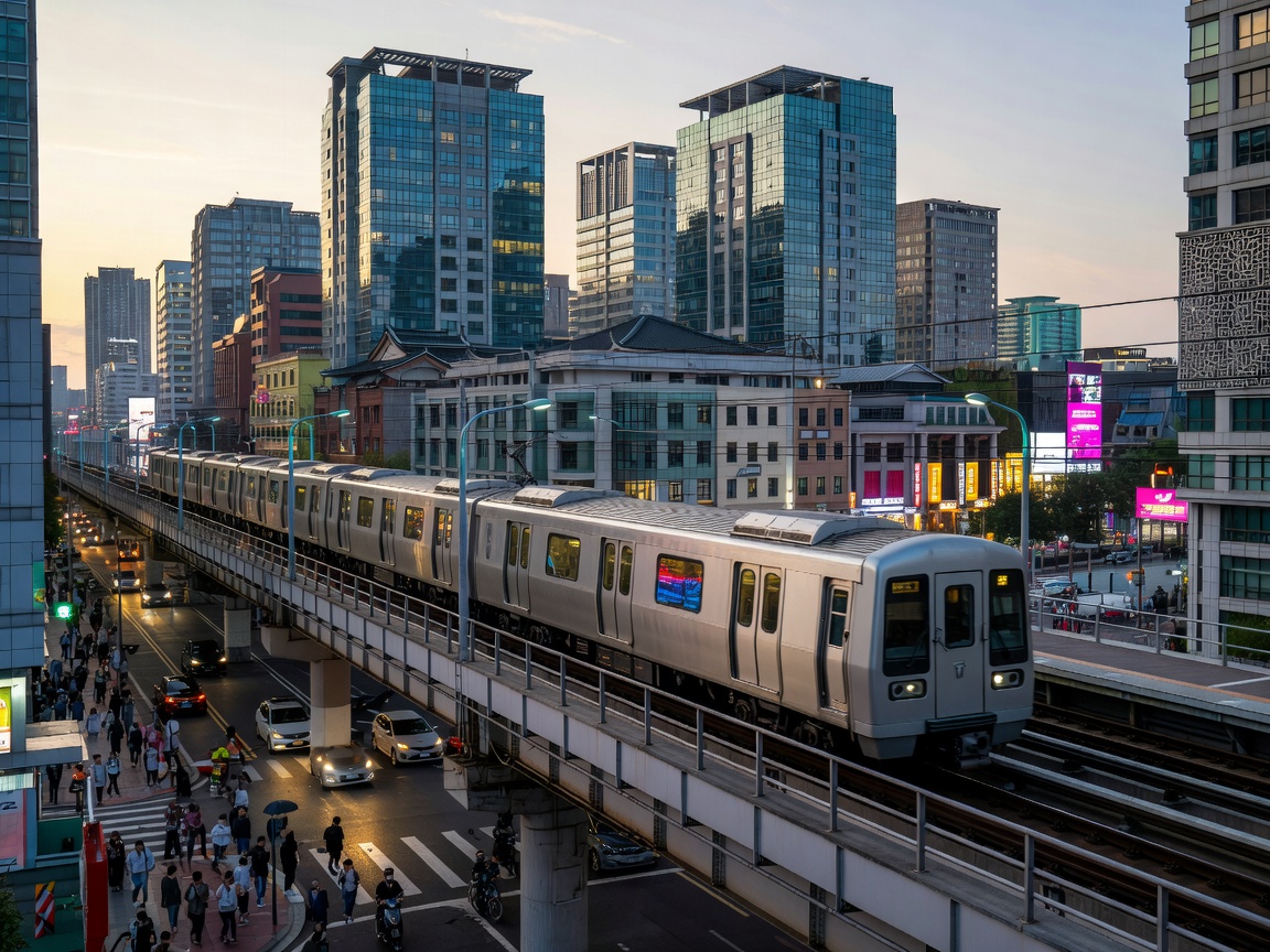 Subway train line in modern Asian city
