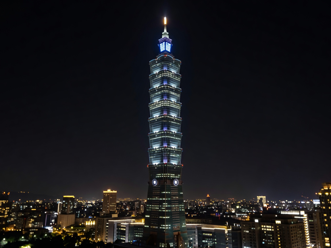 Taipei 101 skyscraper illuminated at night