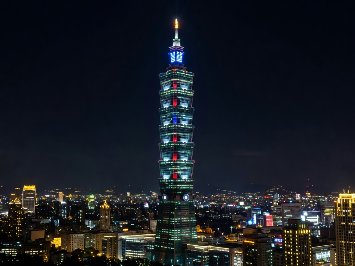 Taipei 101 tower lit up in Taiwan
