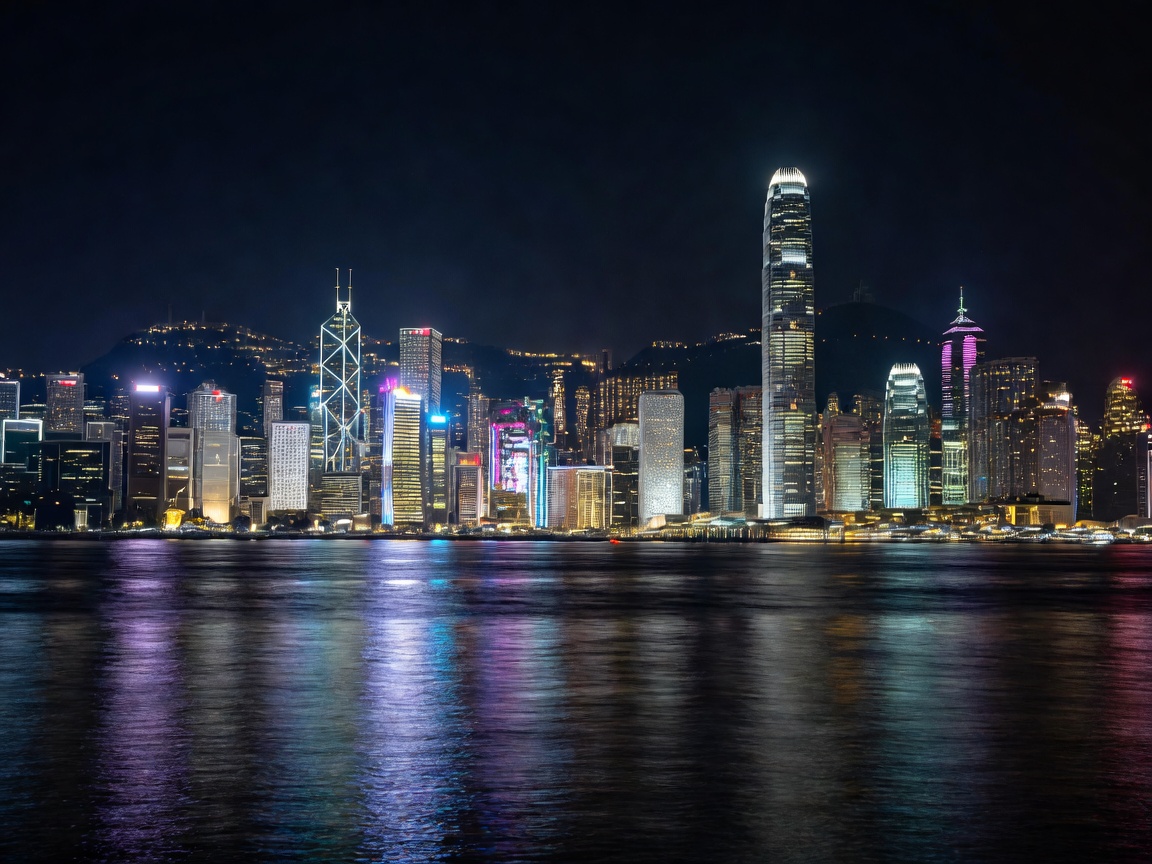Victoria Harbour skyline and lights in Hong Kong
