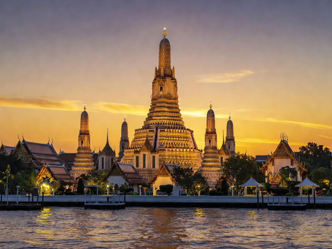 Wat Arun temple in Bangkok Thailand at golden hour